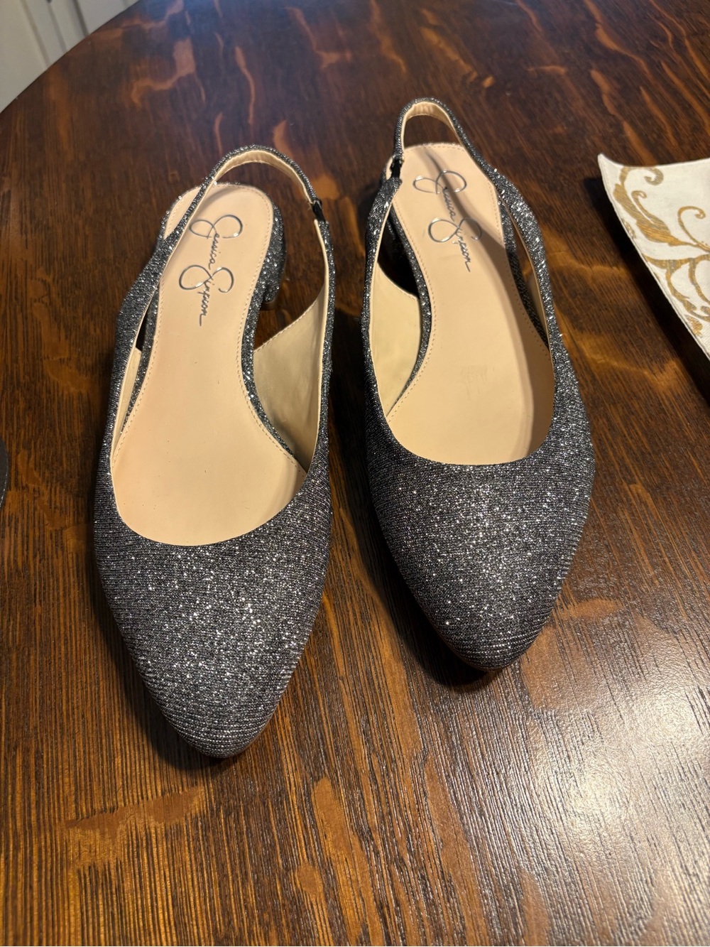 Jessica Simpson Gunmetal Glitter Slingback Flats NWOT